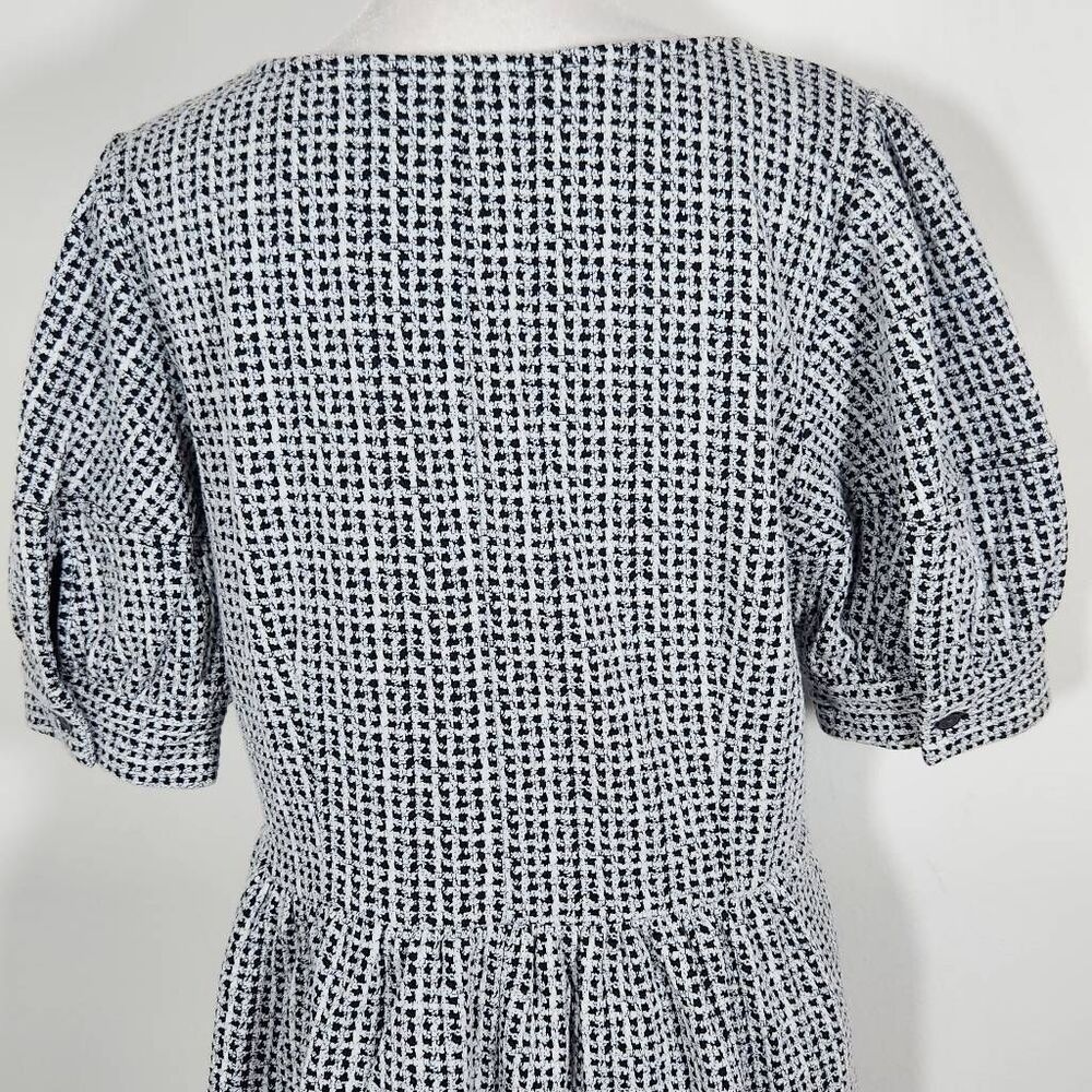 LOFT Black and White Babydoll Dress Size Medium Textured Scoop Neck Swing Dress - Picture 7 of 11